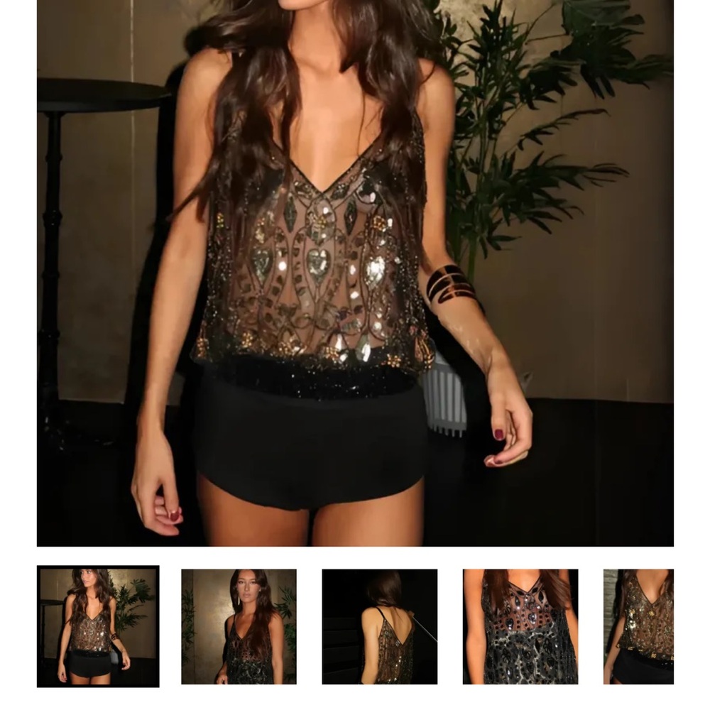 Sequin Embellished Black and Gold Women's Top